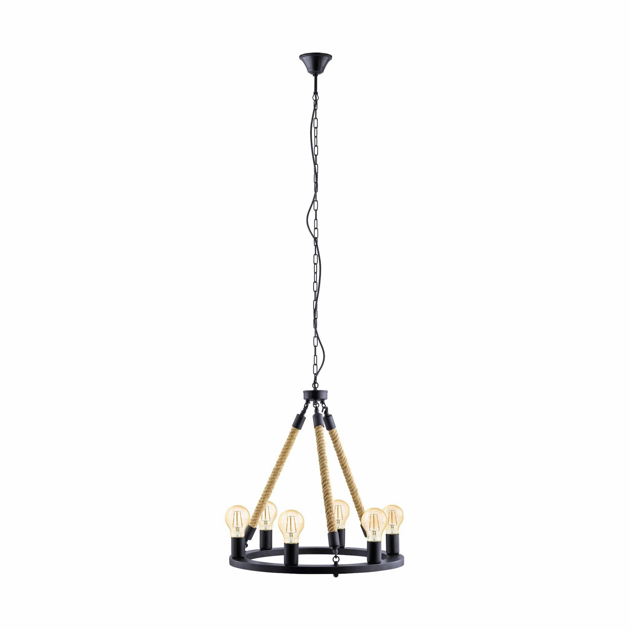 Eglo Findlay 6 Light Black Metal & Rope Ceiling Pendant