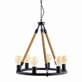 Eglo Findlay 6 Light Black Metal & Rope Ceiling Pendant sleek LED ceiling lamp