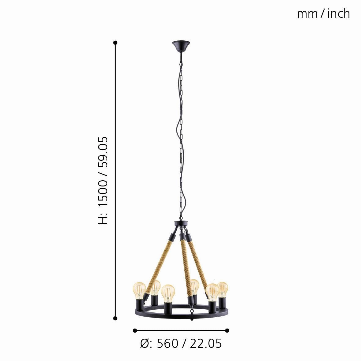 Eglo Findlay 6 Light Black Metal & Rope Ceiling Pendant