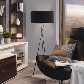 Eglo Fondachelli Black Tripod Floor Lamp - Fabric Black & Copper Shade creative lampshade design