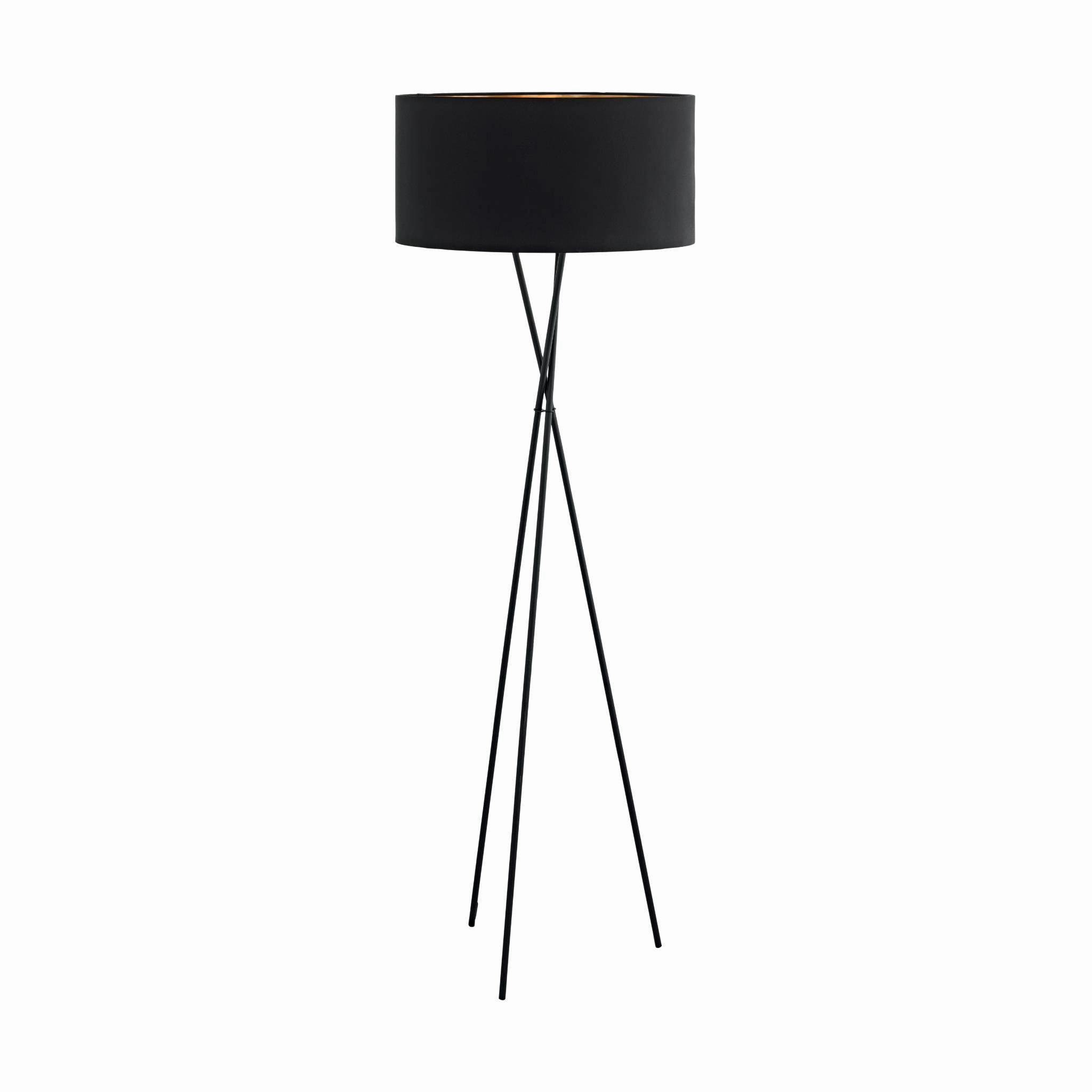 Eglo Fondachelli Black Tripod Floor Lamp - Fabric Black & Copper Shade