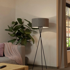 Eglo Fondachelli Black Tripod Floor Lamp - Grey Linen Shade creative lampshade design