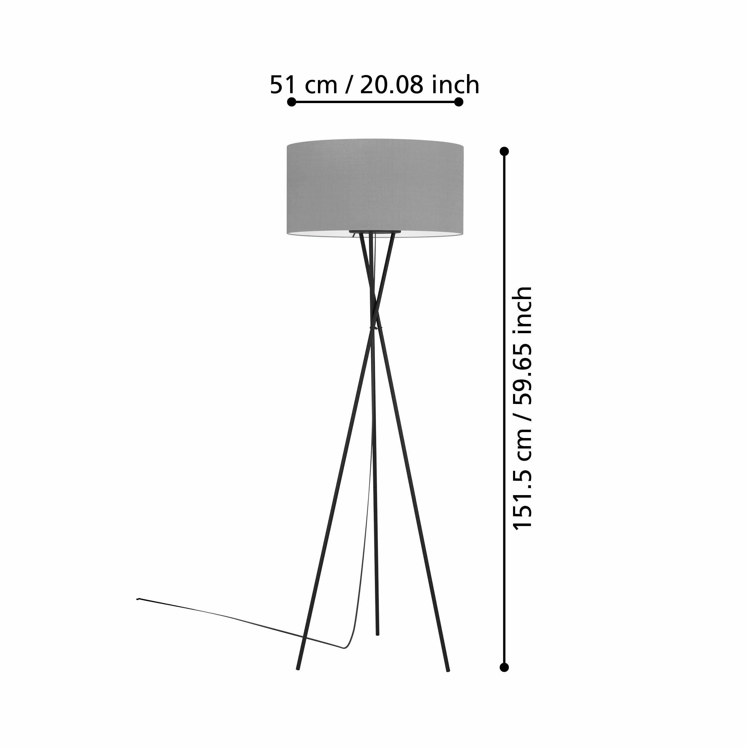 Eglo Fondachelli Black Tripod Floor Lamp - Grey Linen Shade