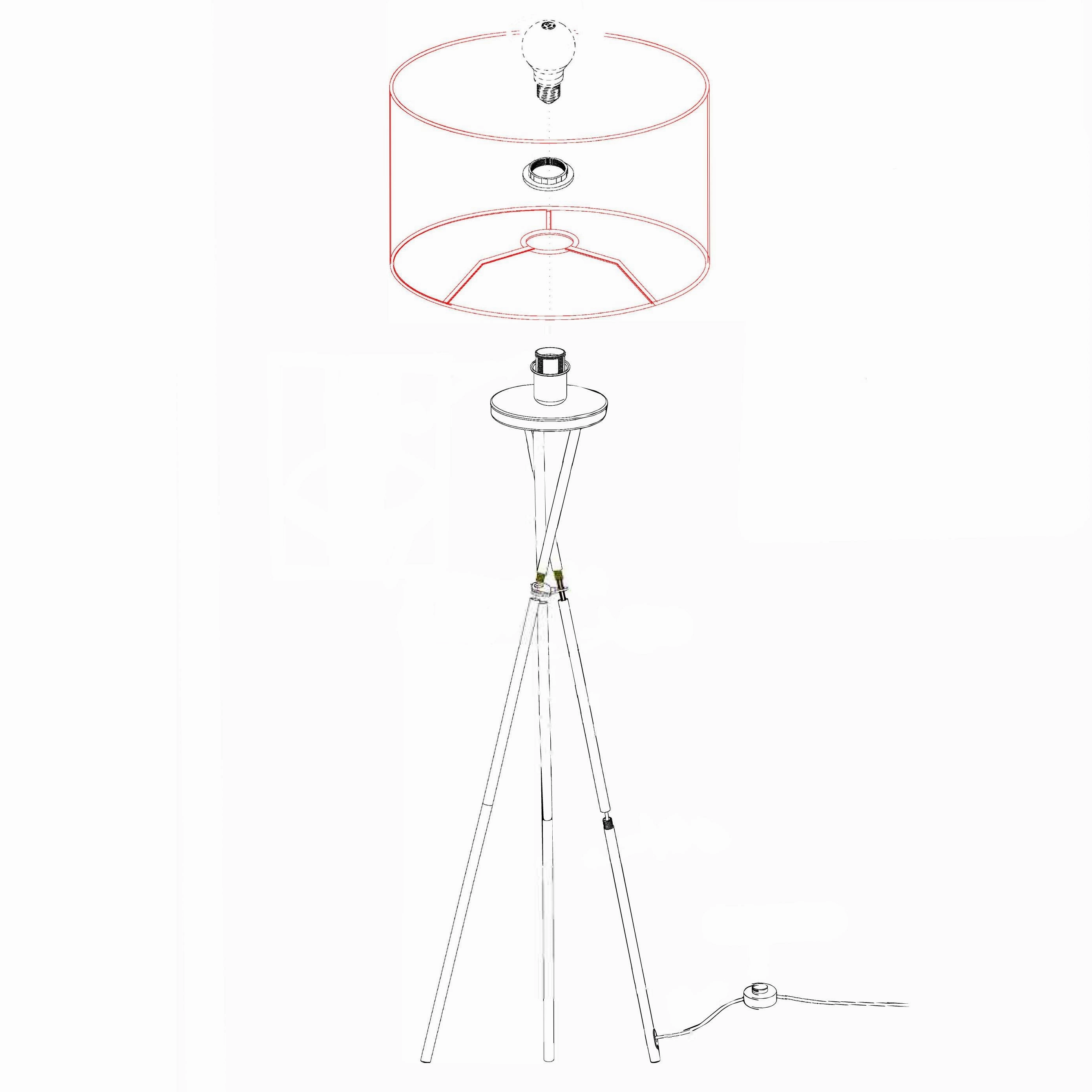 Eglo Fondachelli Nickel Tripod Floor Lamp - Fabric White & Silver Shade