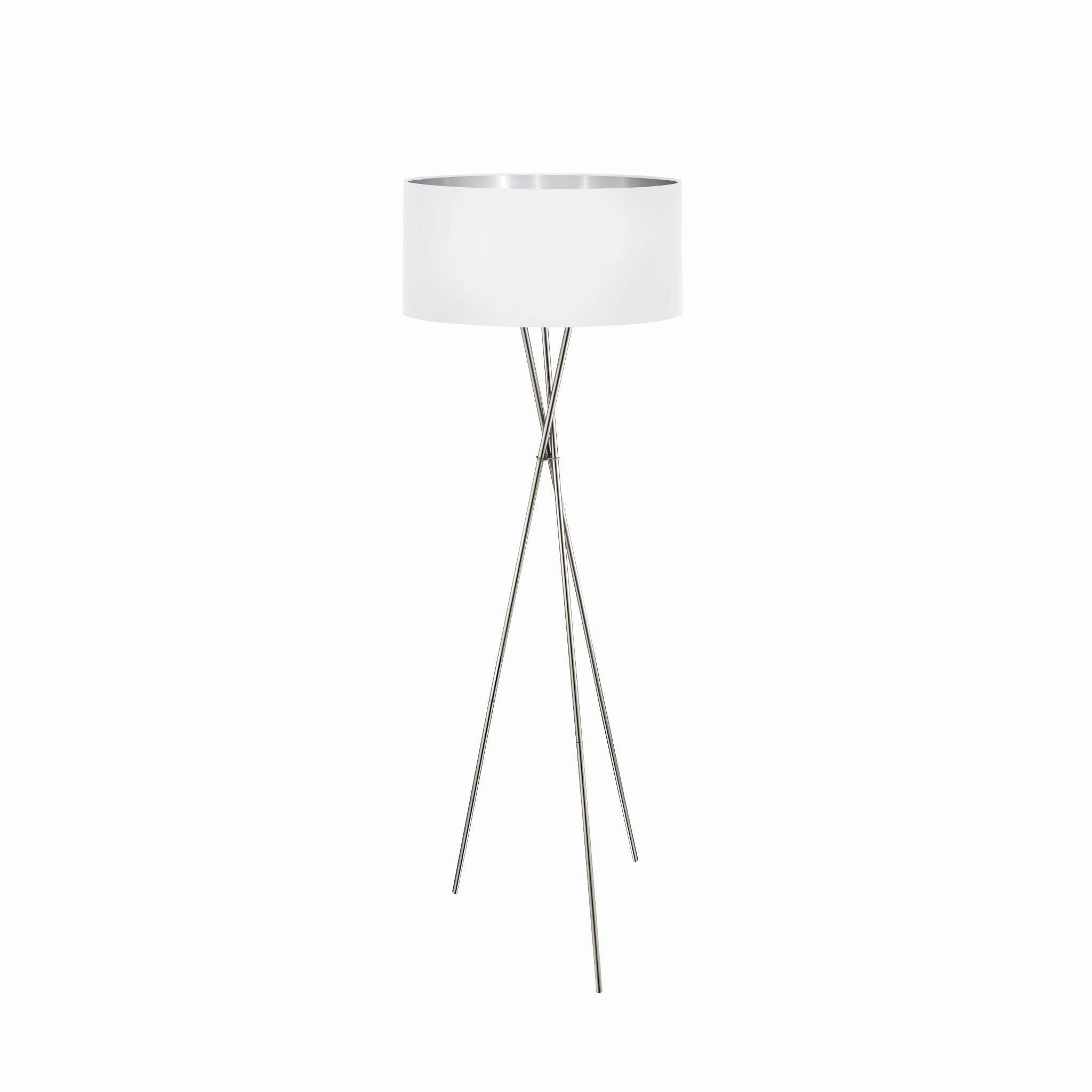 Eglo Fondachelli Nickel Tripod Floor Lamp - Fabric White & Silver Shade