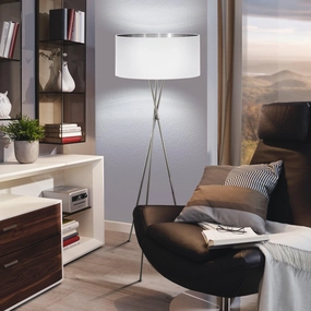 Eglo Fondachelli Nickel Tripod Floor Lamp - Fabric White & Silver Shade creative lampshade design