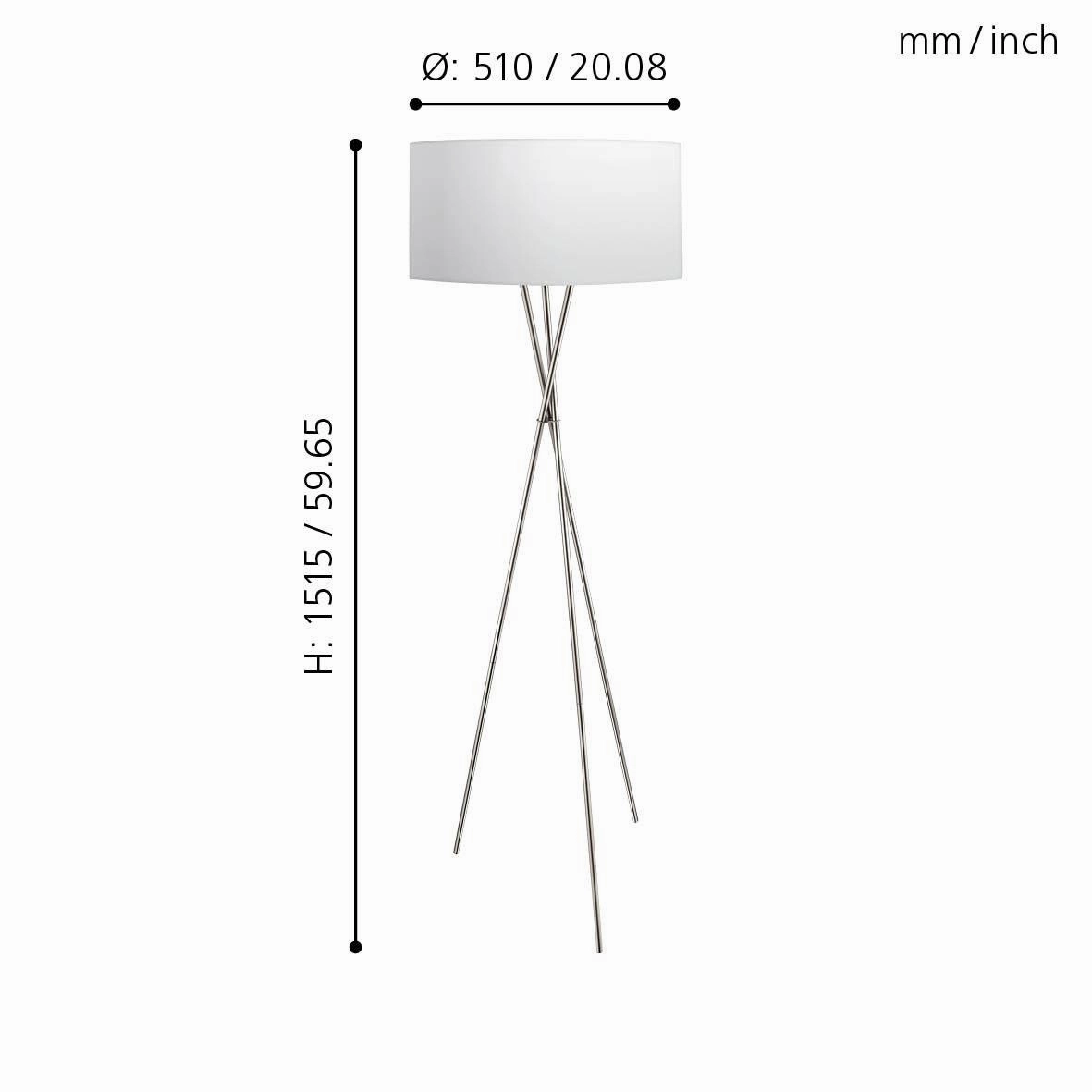 Eglo Fondachelli Nickel Tripod Floor Lamp - Fabric White & Silver Shade