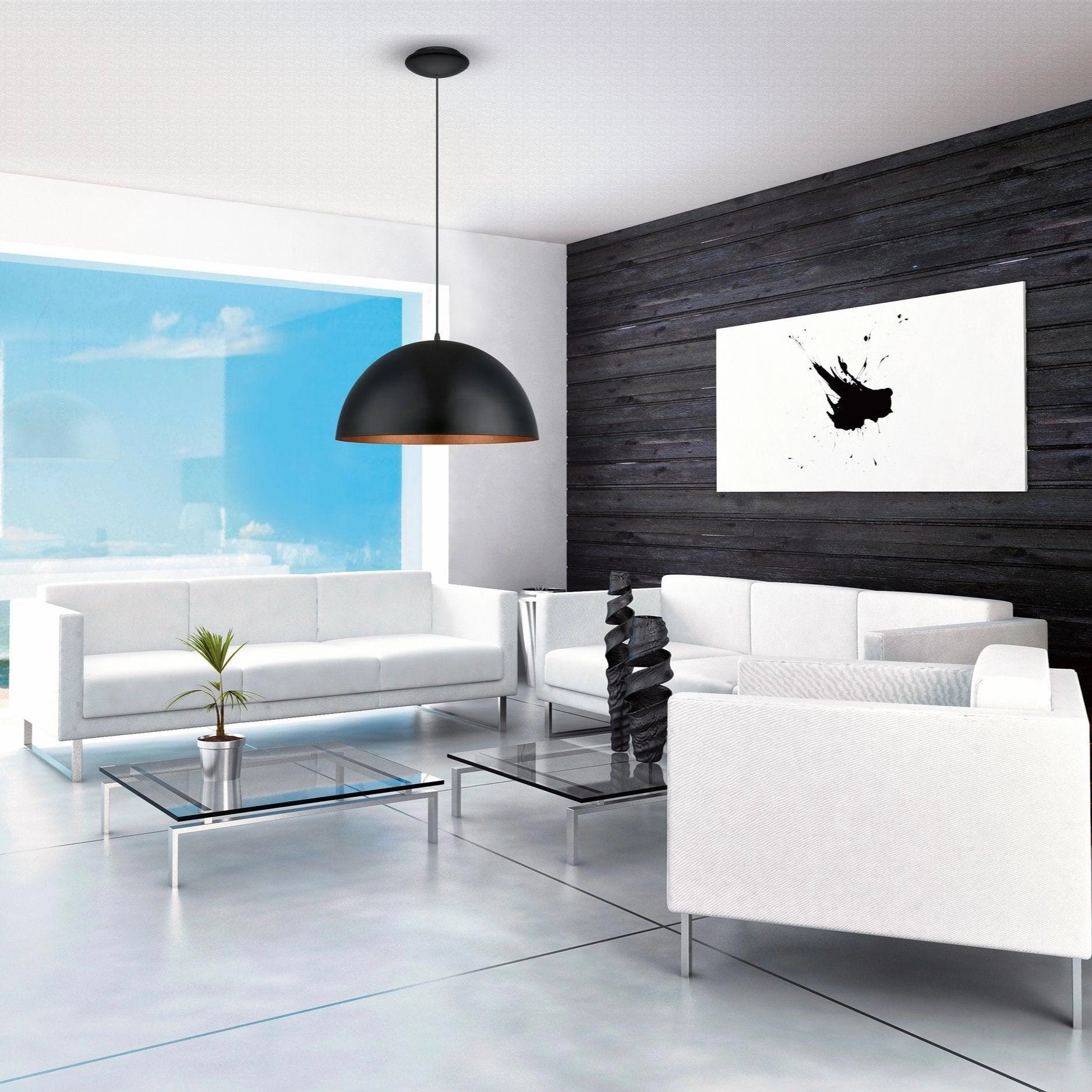 Eglo Gaetano 1 Round Black & Copper Ceiling Pendant - 53cm sleek LED ceiling lamp