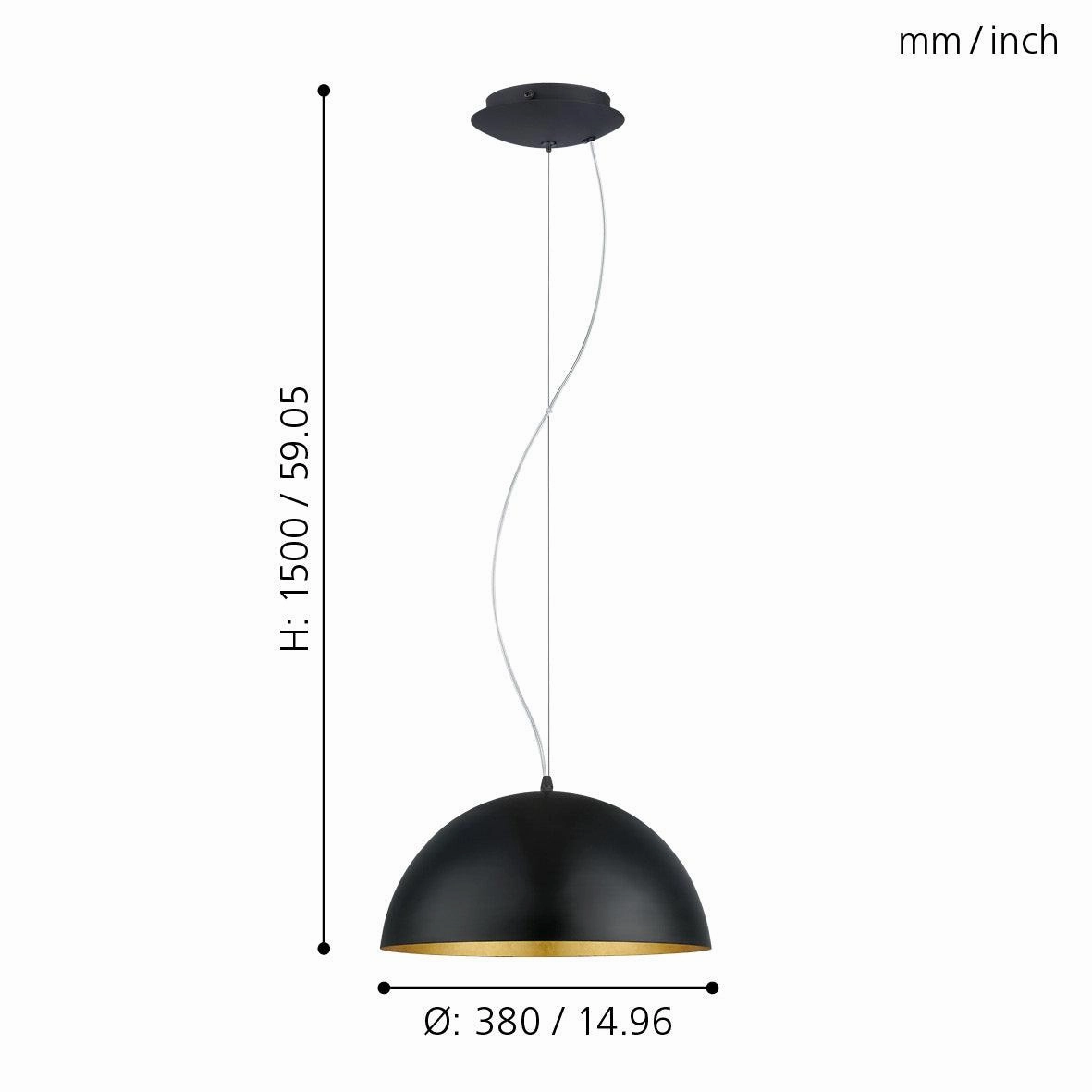 Eglo Gaetano 1 Round Black & Gold Ceiling Pendant - 38cm