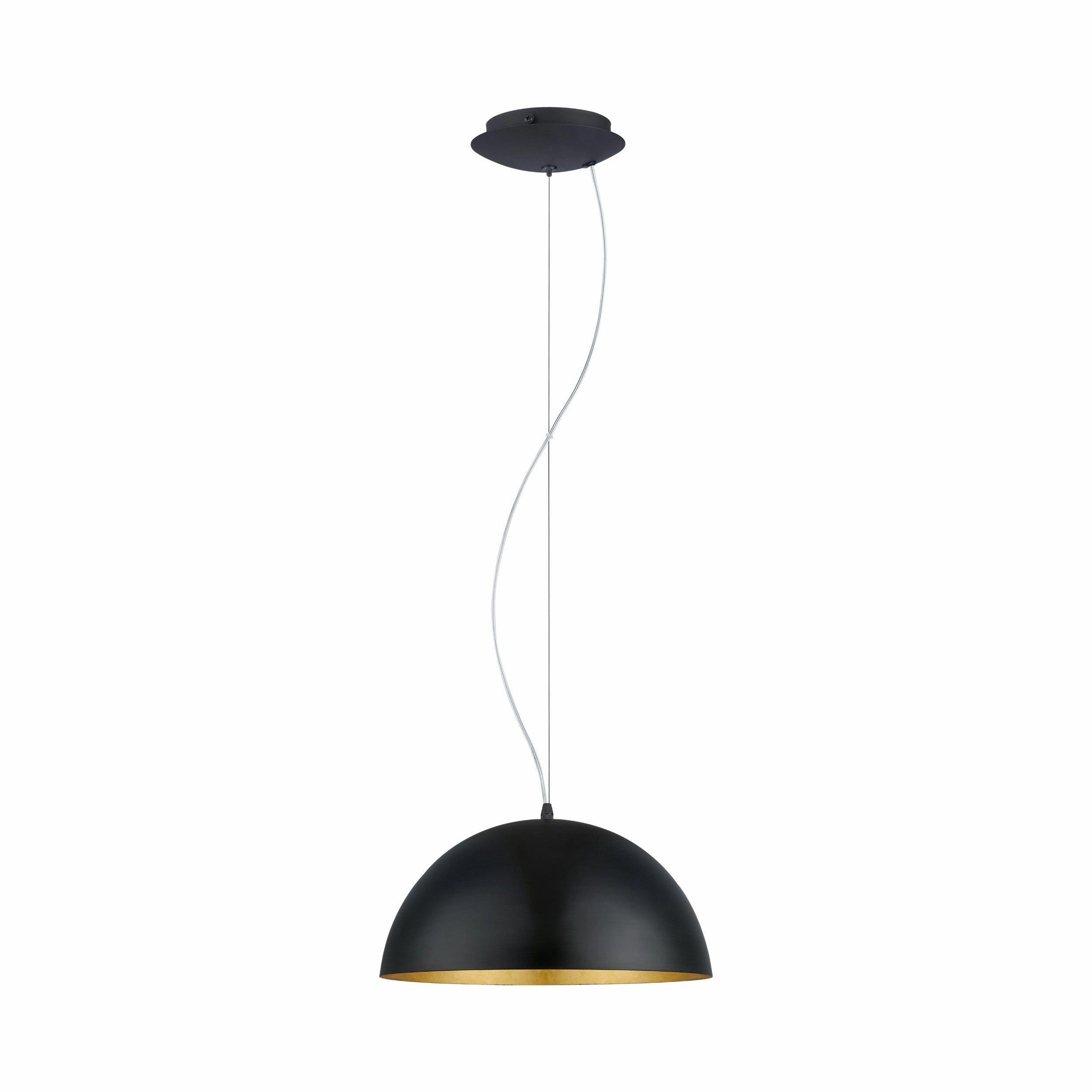 Eglo Gaetano 1 Round Black & Gold Ceiling Pendant - 38cm sleek LED ceiling lamp