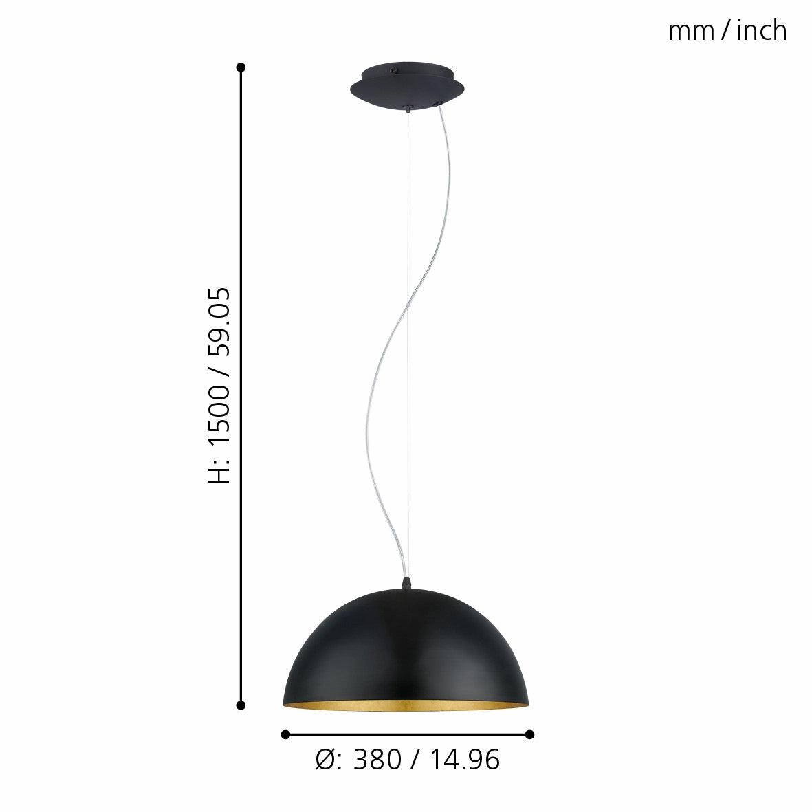 Eglo Gaetano 1 Round Black & Gold Ceiling Pendant - 38cm