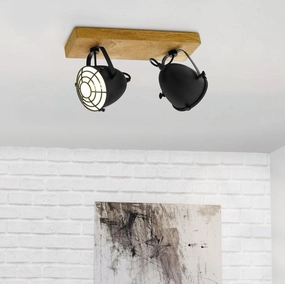 Eglo Gatebeck Wood & Black 2 Light Bar Spotlight tall arc lamp for living room