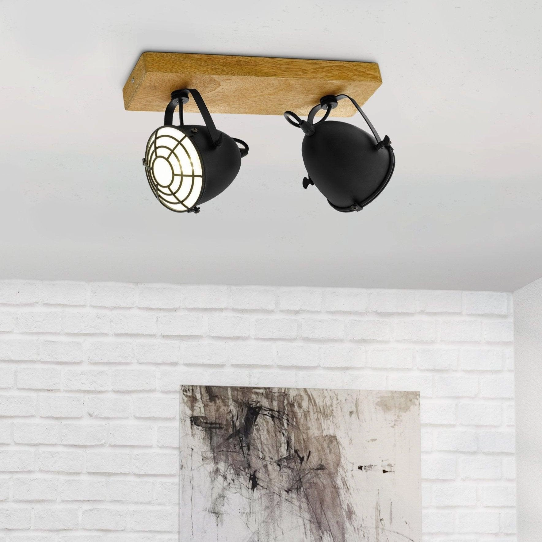 Eglo Gatebeck Wood & Black 2 Light Bar Spotlight tall arc lamp for living room