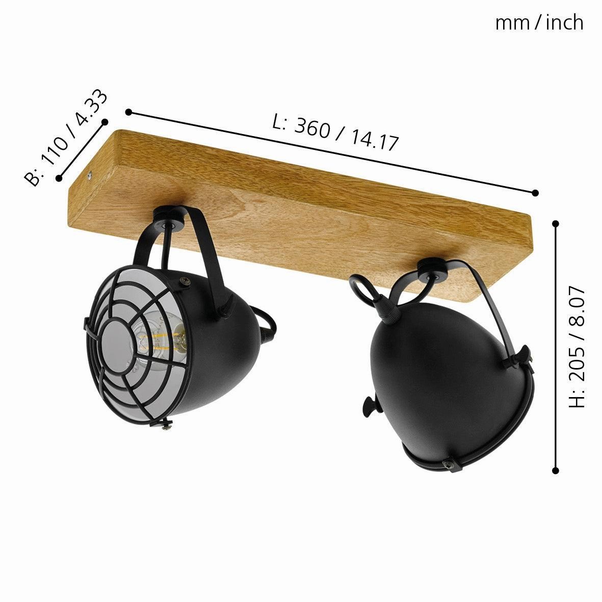 Eglo Gatebeck Wood & Black 2 Light Bar Spotlight