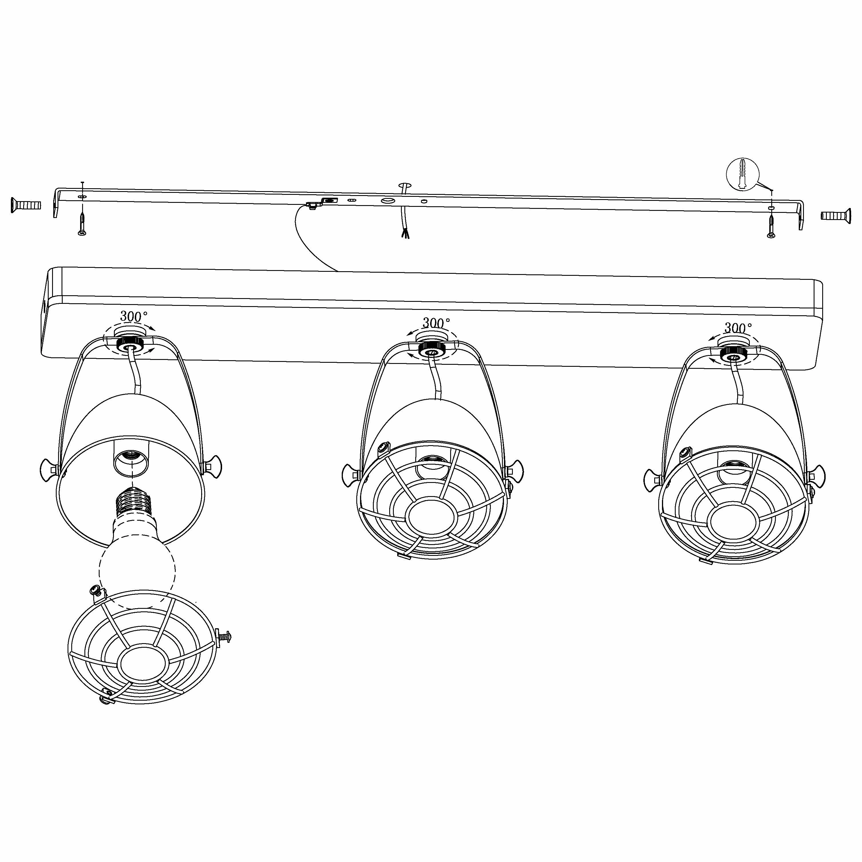Eglo Gatebeck Wood & Black 3 Light Bar Spotlight