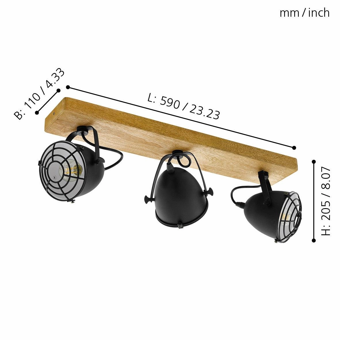 Eglo Gatebeck Wood & Black 3 Light Bar Spotlight
