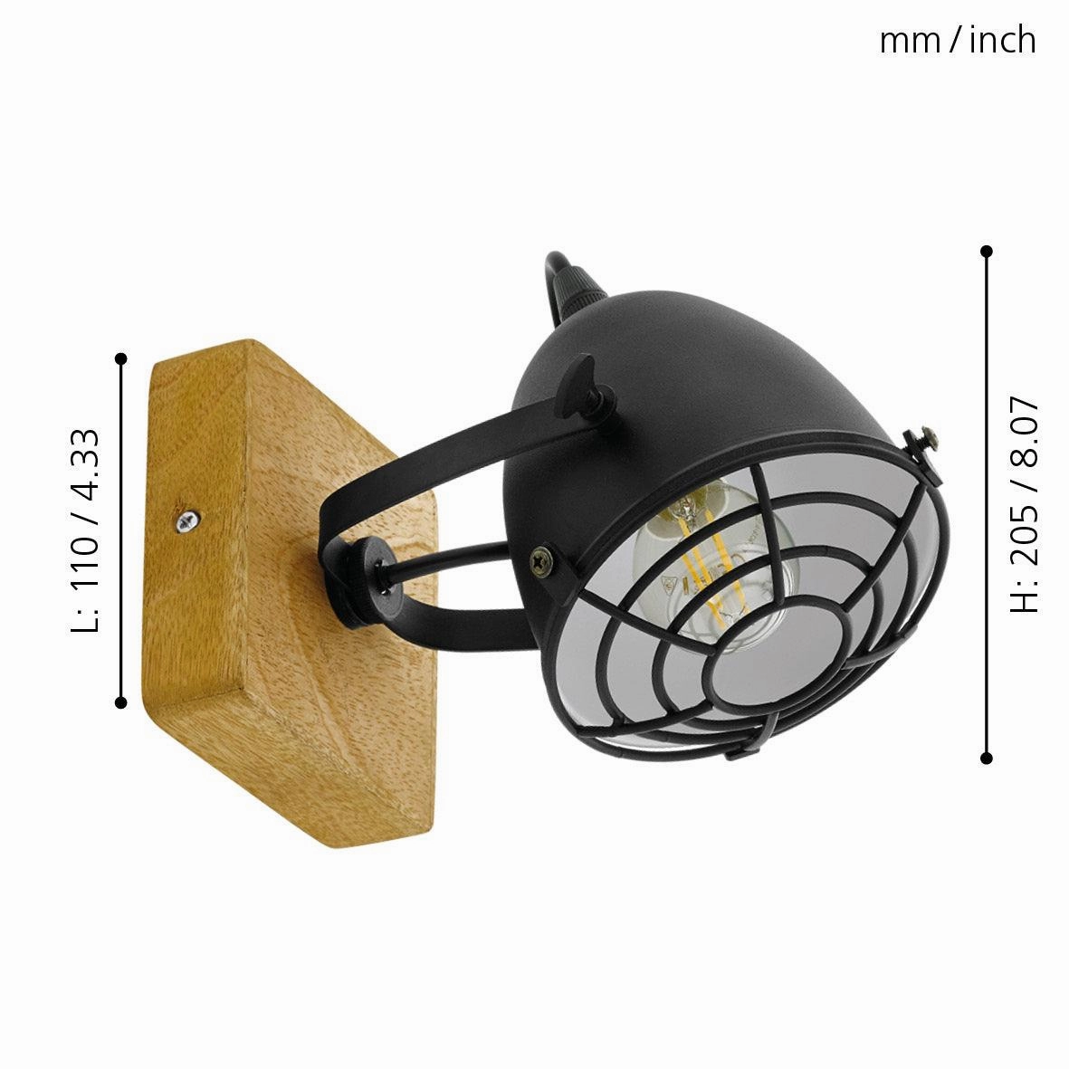 Eglo Gatebeck Wood & Black Wall Spotlight