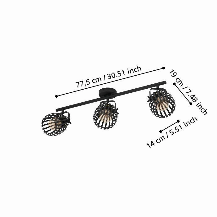 Eglo Girona Black & Brass 3 Light Bar Spotlight