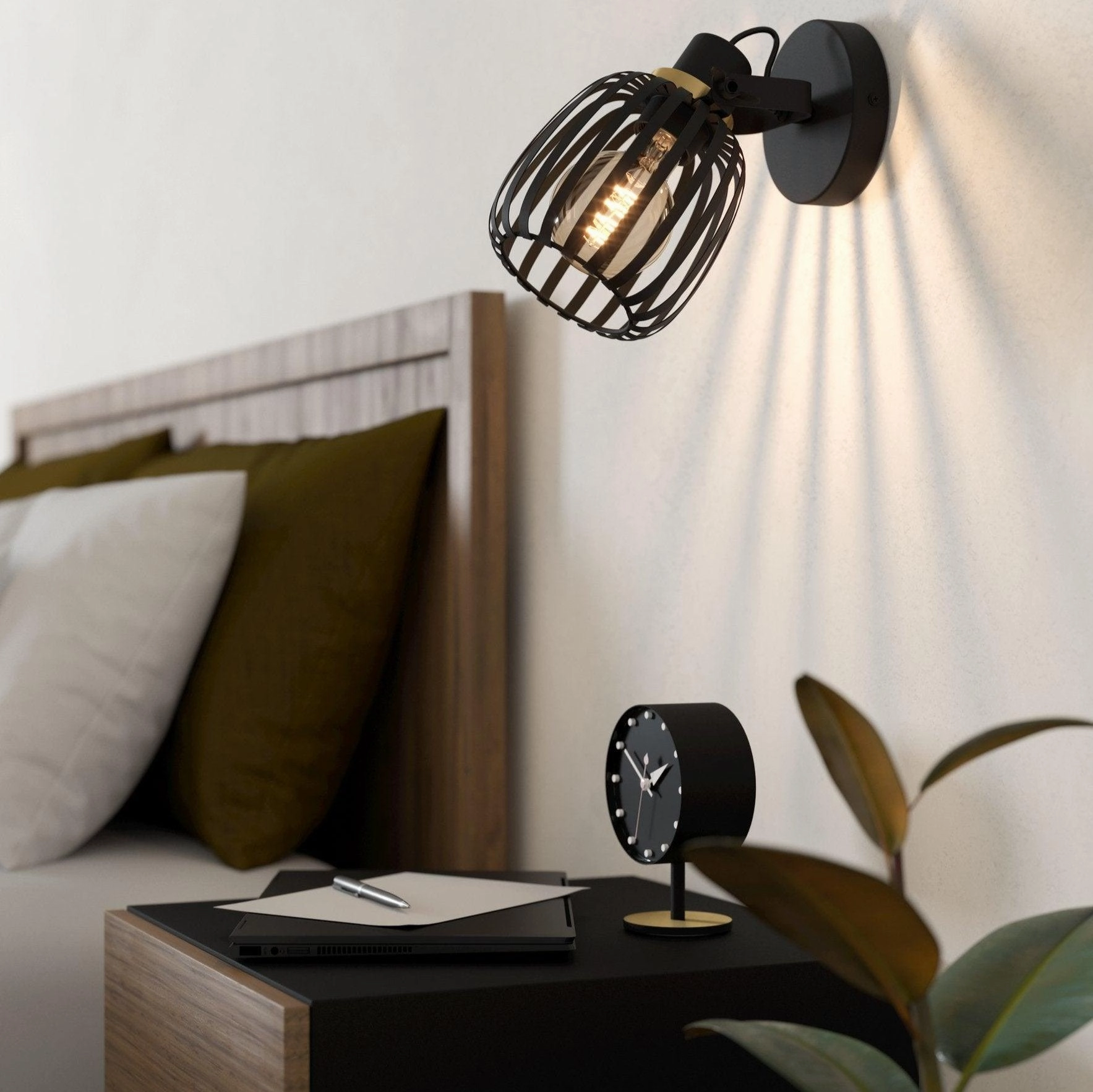 Eglo Girona Black & Brass Wall Spotlight tall arc lamp for living room
