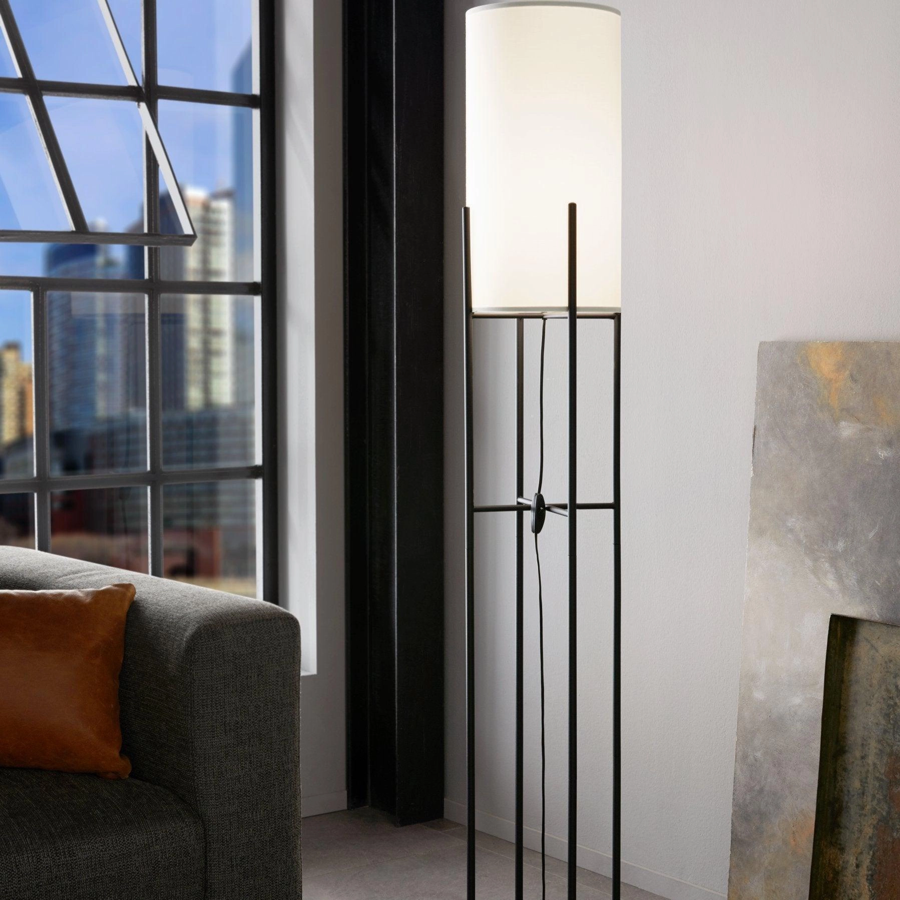 Eglo Glastonbury Black Metal Floor Lamp With White Fabric Shade creative lampshade design