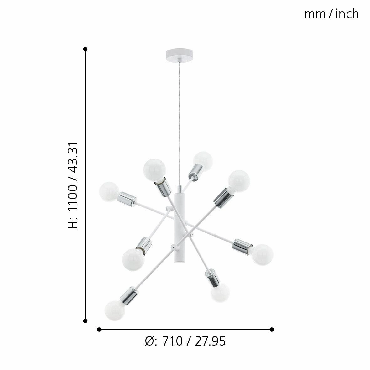 Eglo Gradoli 8 Light White & Chrome Ceiling Pendant