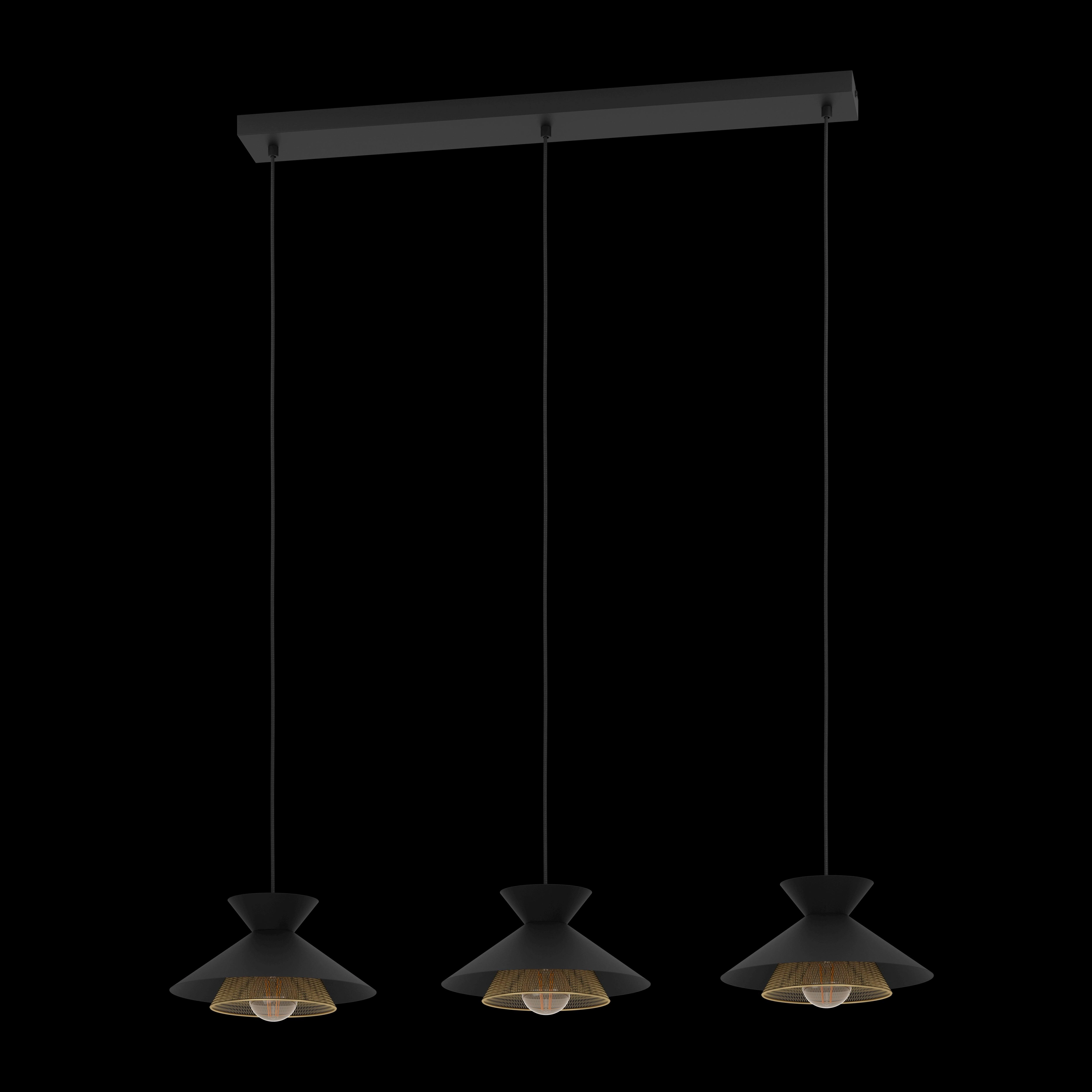 Eglo Grizedale 3 Light Black & Brass Japanese-Inspired Ceiling Pendant