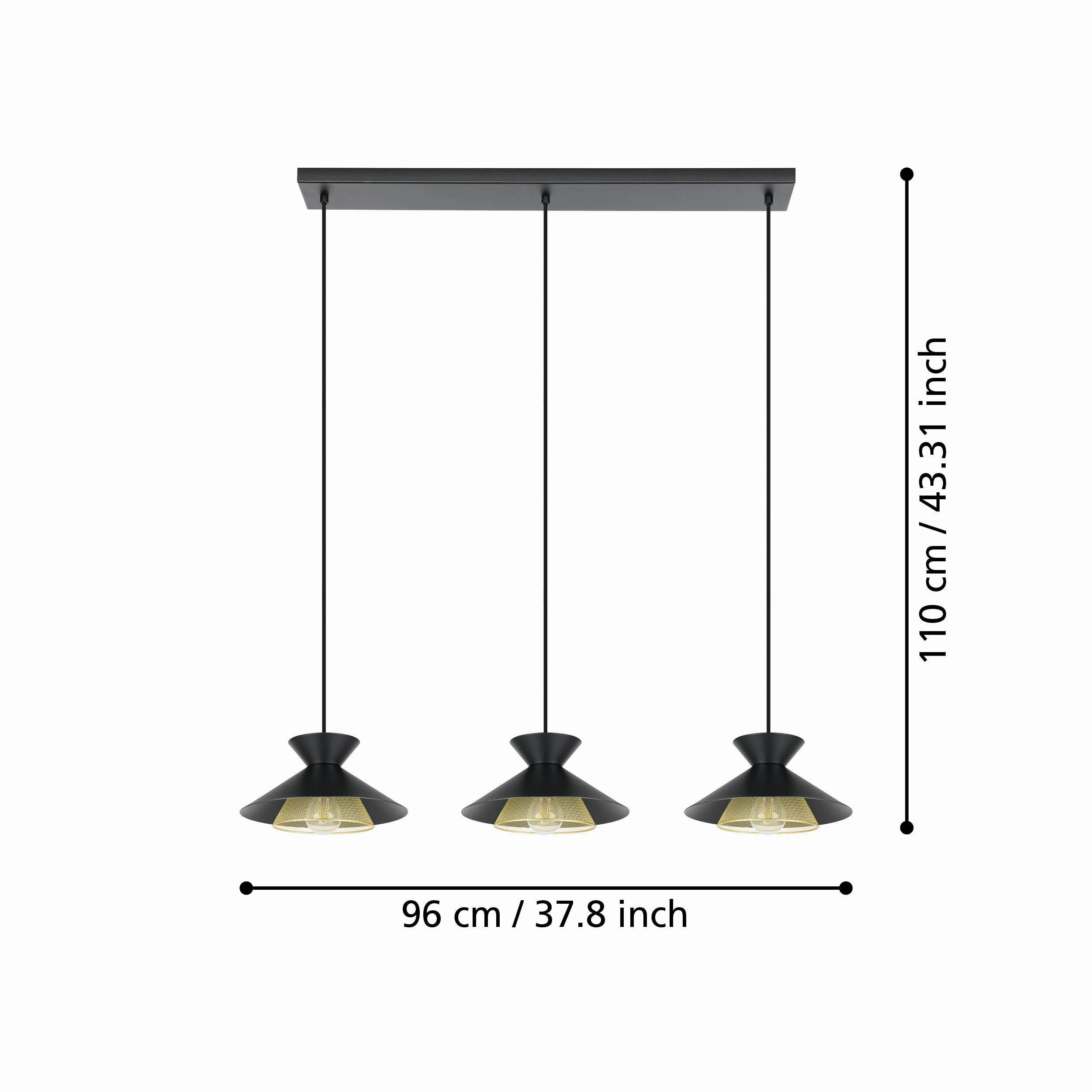 Eglo Grizedale 3 Light Black & Brass Japanese-Inspired Ceiling Pendant