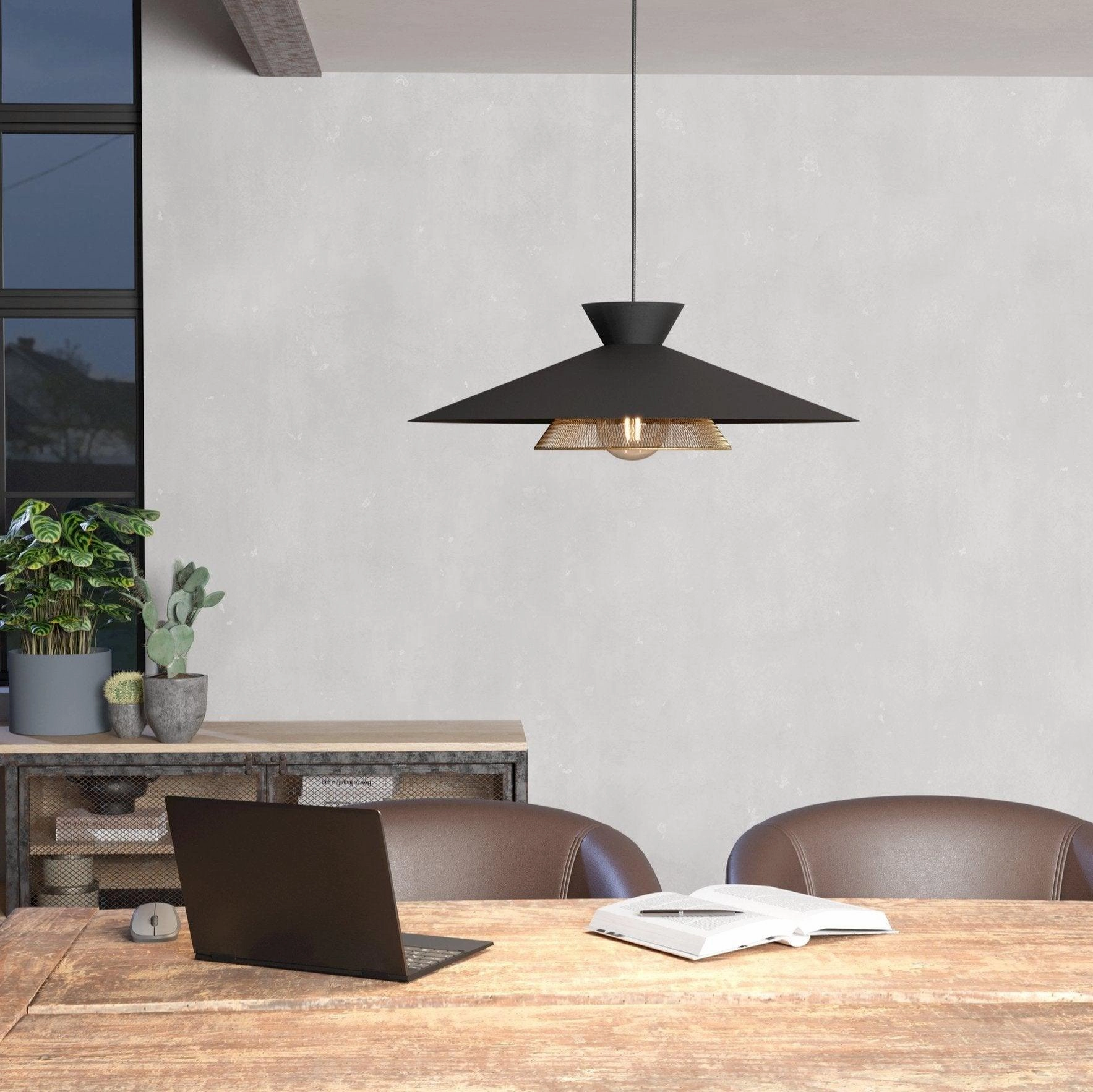 Eglo Grizedale Black & Brass Japanese-Inspired Ceiling Pendant flush mount ceiling fixture