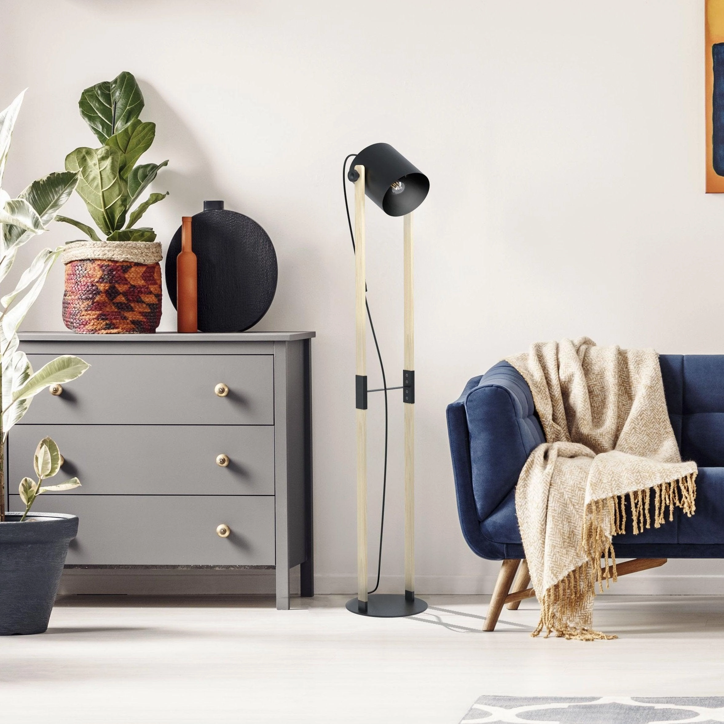 Eglo Hornwood Black & Wooden Floor Lamp creative lampshade design