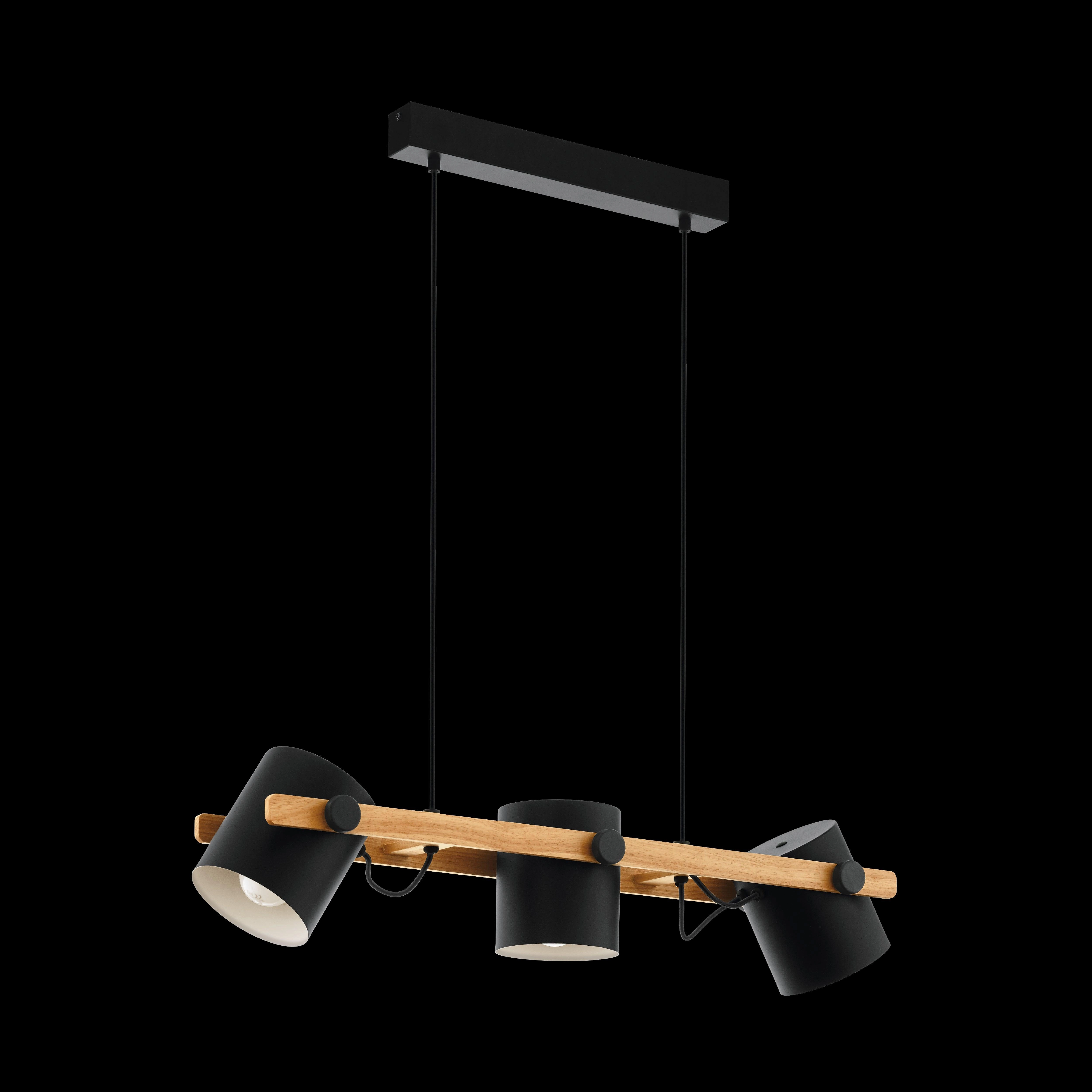 Eglo Hornwood Wooden Bar Ceiling Pendant With Black Shades
