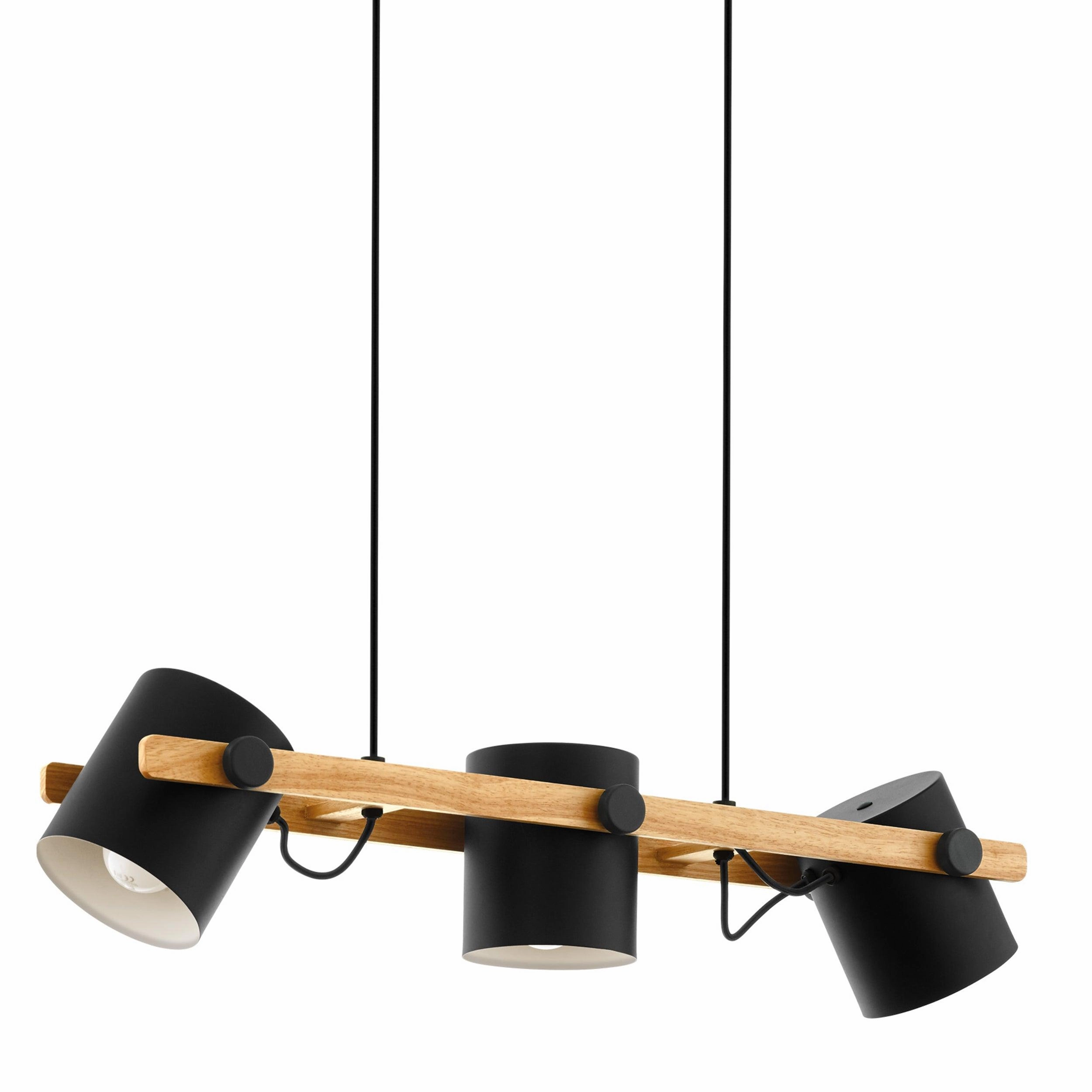 Eglo Hornwood Wooden Bar Ceiling Pendant With Black Shades