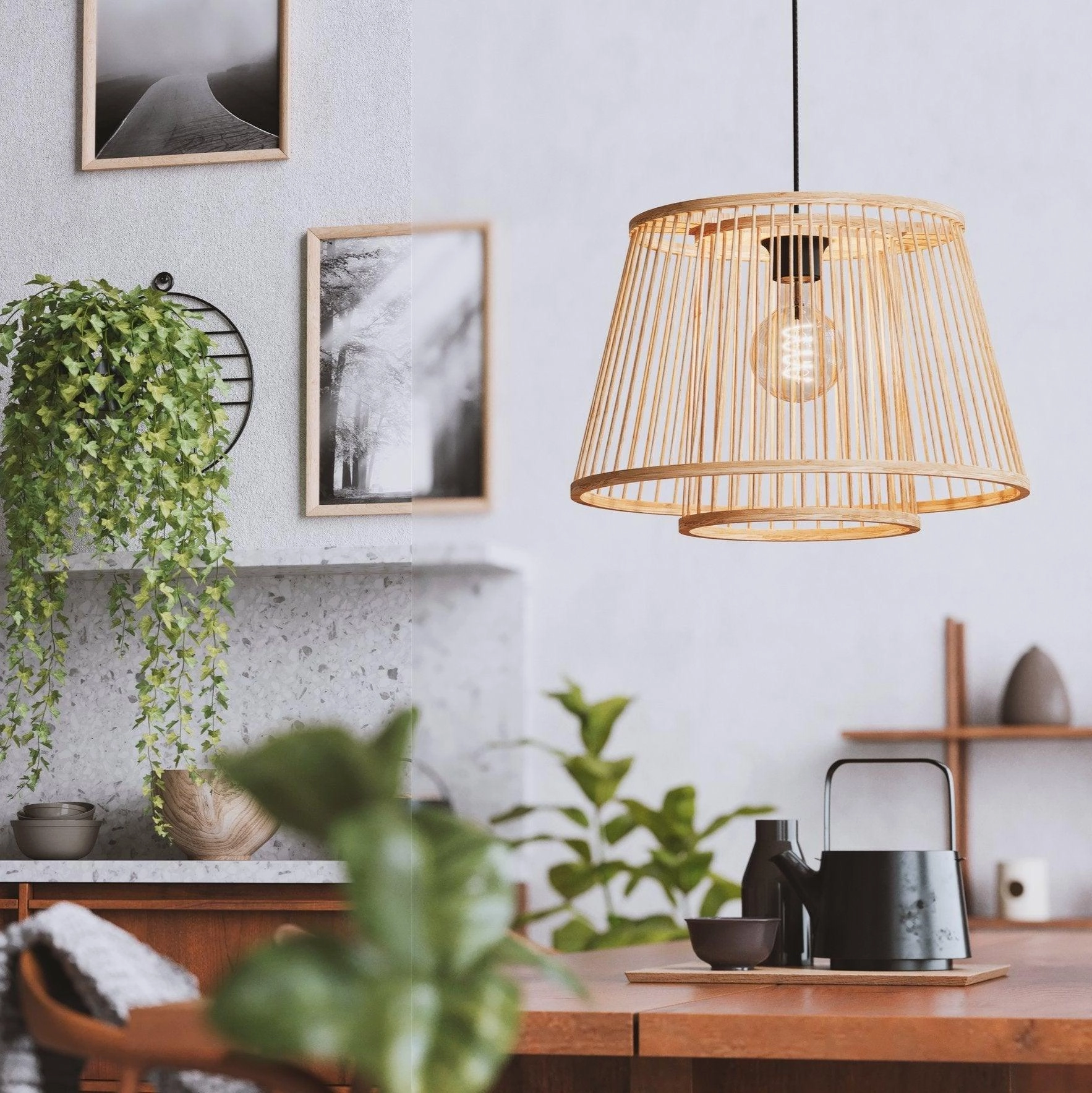 Eglo Hykeham Bamboo Lamp Shade Ceiling Pendant