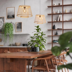 Eglo Hykeham Bamboo Lamp Shade Ceiling Pendant flush mount ceiling fixture