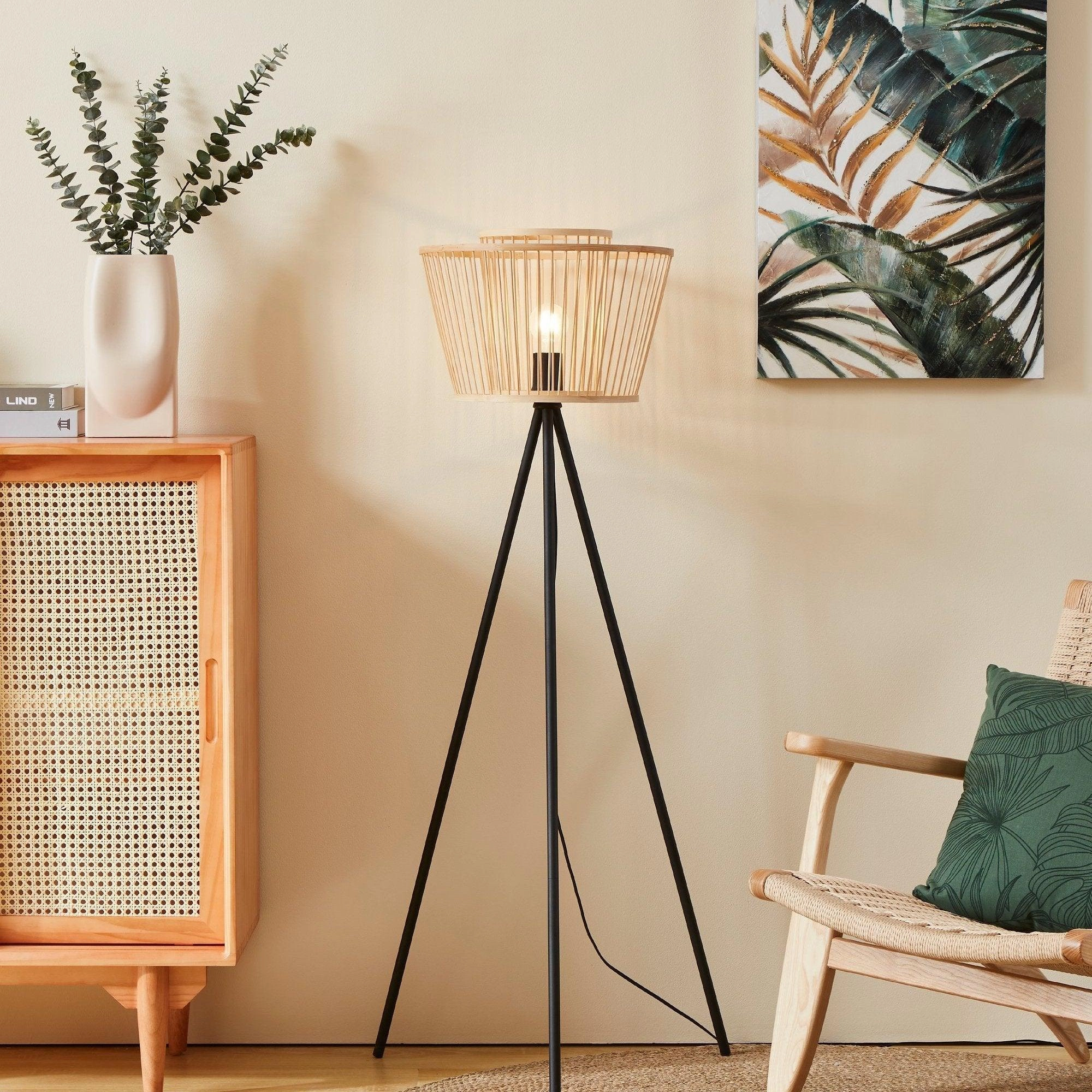 Eglo Hykeham Black Tripod Floor Lamp With Bamboo Shade creative lampshade design