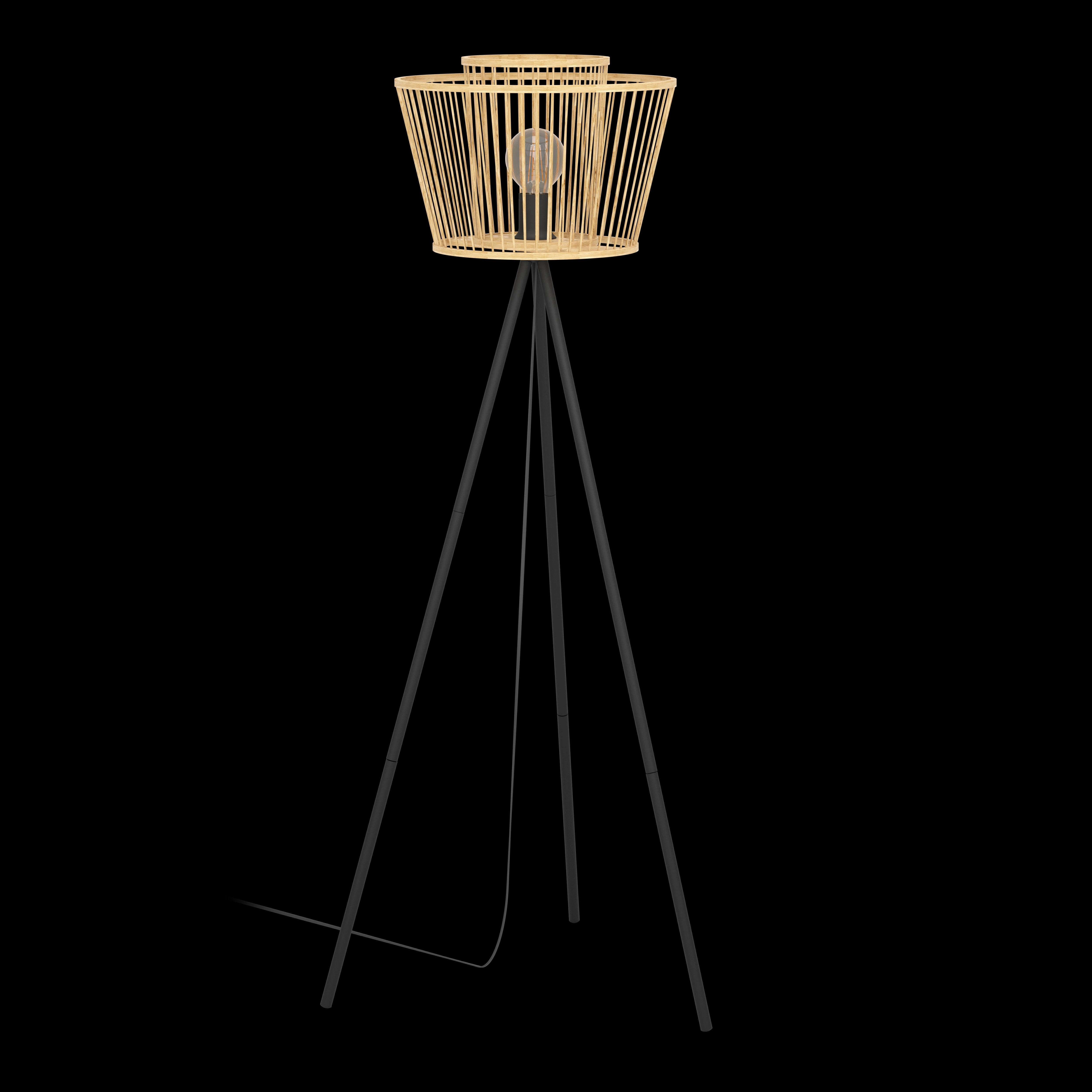 Eglo Hykeham Black Tripod Floor Lamp With Bamboo Shade