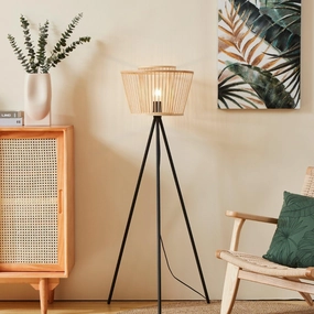 Eglo Hykeham Black Tripod Floor Lamp With Bamboo Shade creative lampshade design