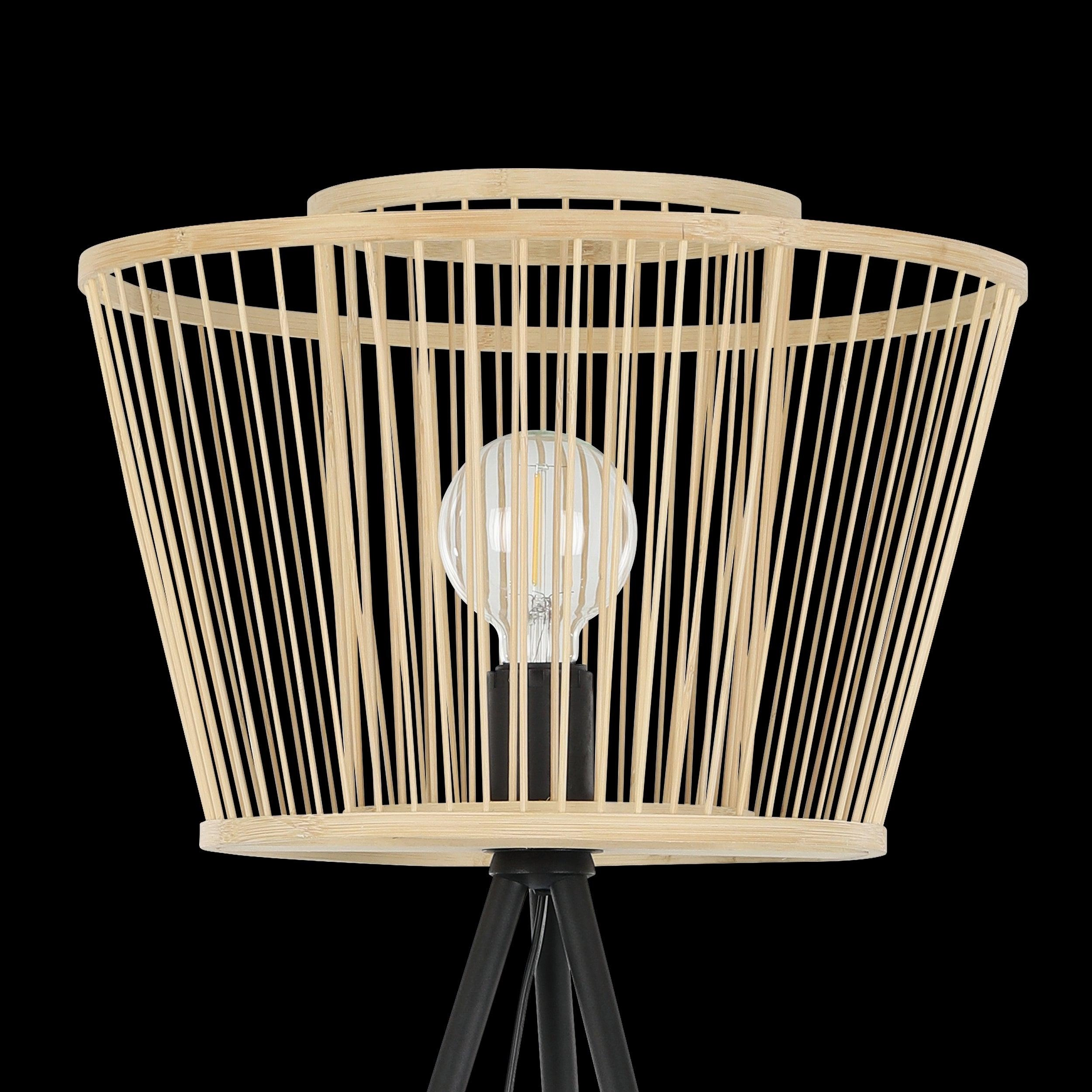 Eglo Hykeham Black Tripod Floor Lamp With Bamboo Shade