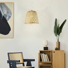 Eglo Kirkcolm Bamboo Wicker Shade Ceiling Pendant flush mount ceiling fixture