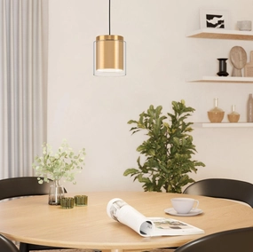 Eglo Lagunitas Cylindrical Glass & Brass Ceiling Pendant flush mount ceiling fixture