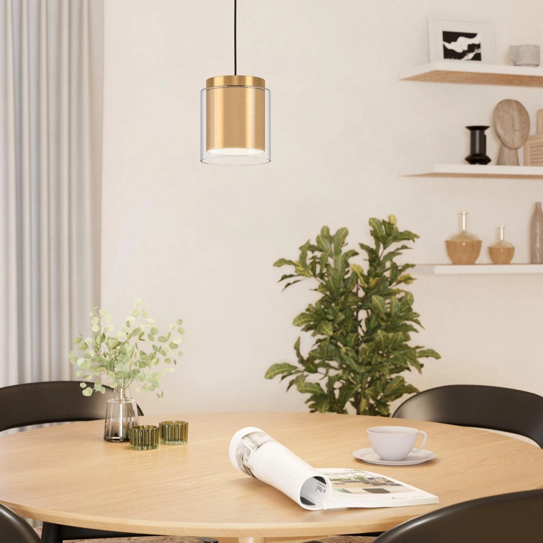 Eglo Lagunitas Cylindrical Glass & Brass Ceiling Pendant flush mount ceiling fixture