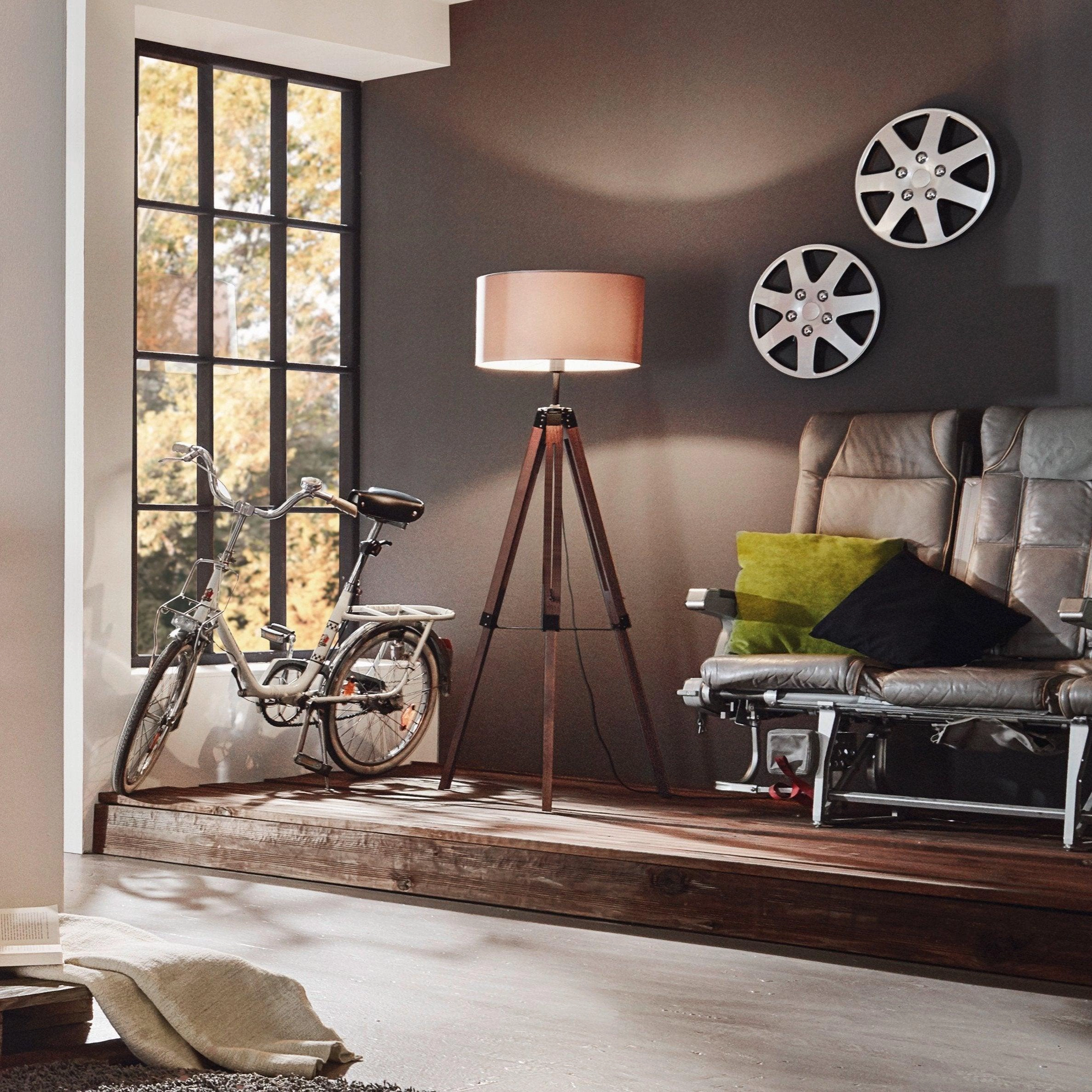 Eglo Lantada Adjustable Wood Tripod Floor Lamp - Taupe Fabric Shade creative lampshade design