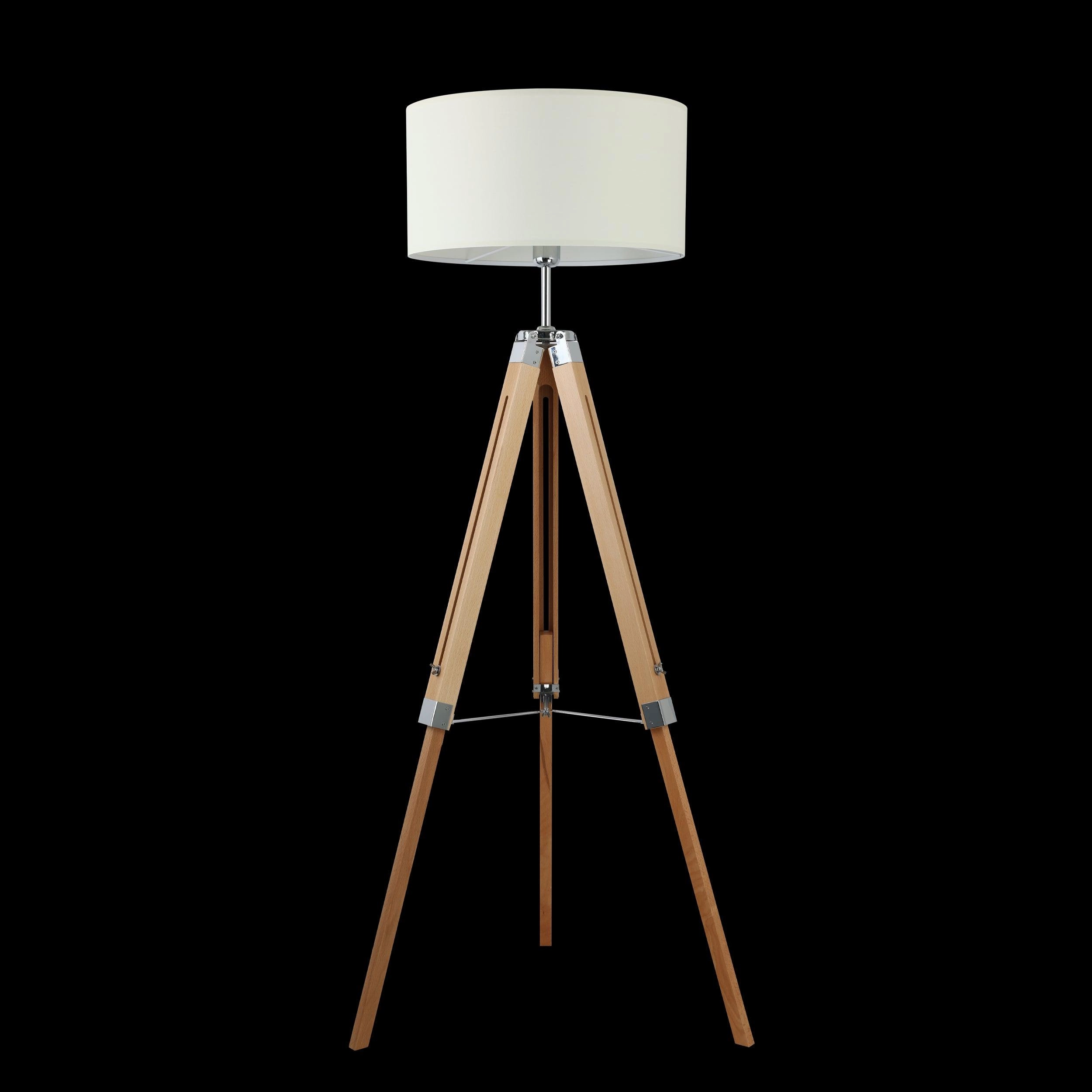 Eglo Lantada Adjustable Wooden Tripod Floor Lamp - Beige Fabric Shade