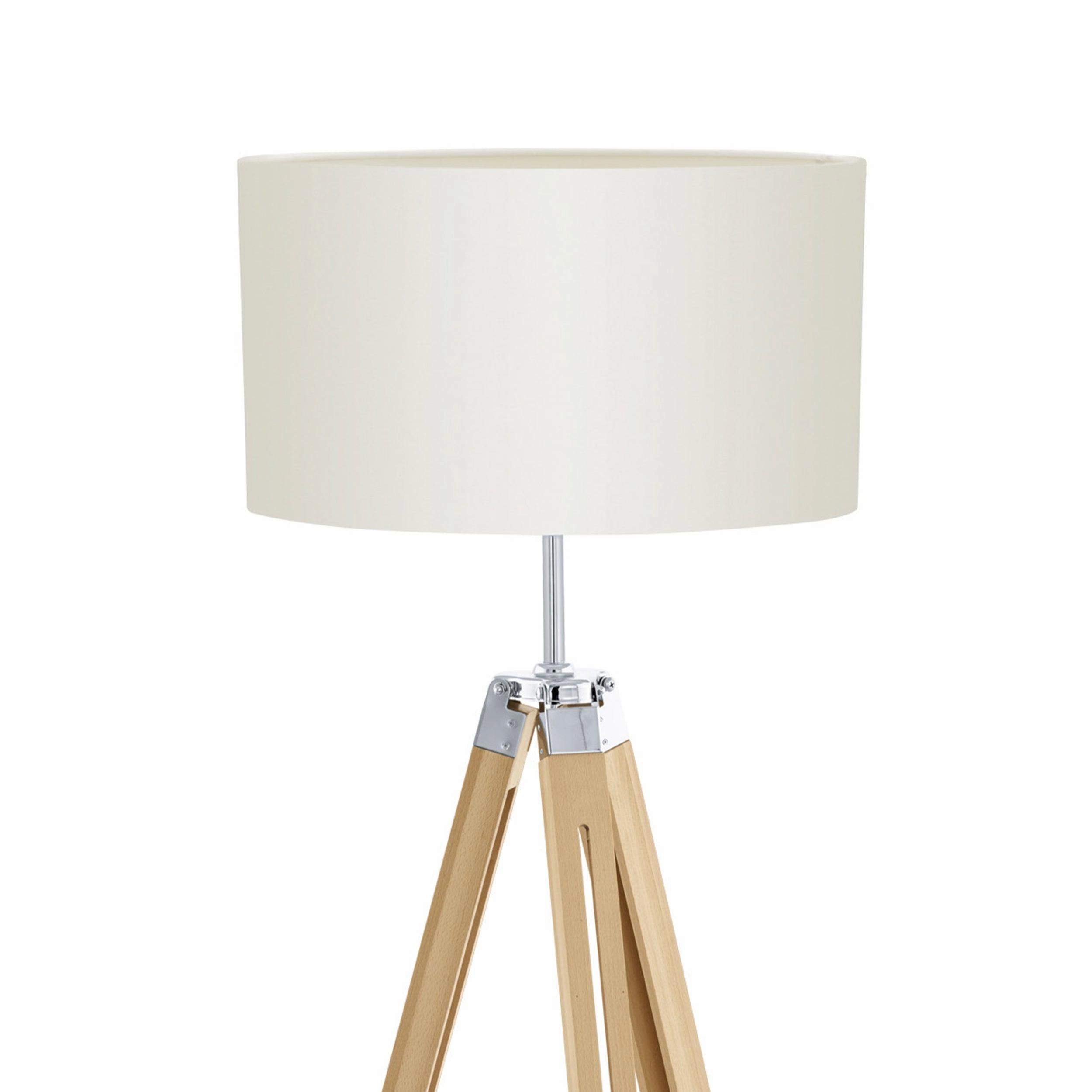 Eglo Lantada Adjustable Wooden Tripod Floor Lamp - Beige Fabric Shade