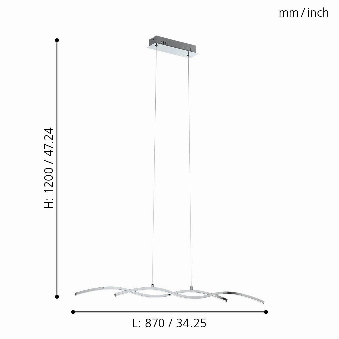 Eglo Lasana 2 LED Chrome Curved Ceiling Pendant - 87cm