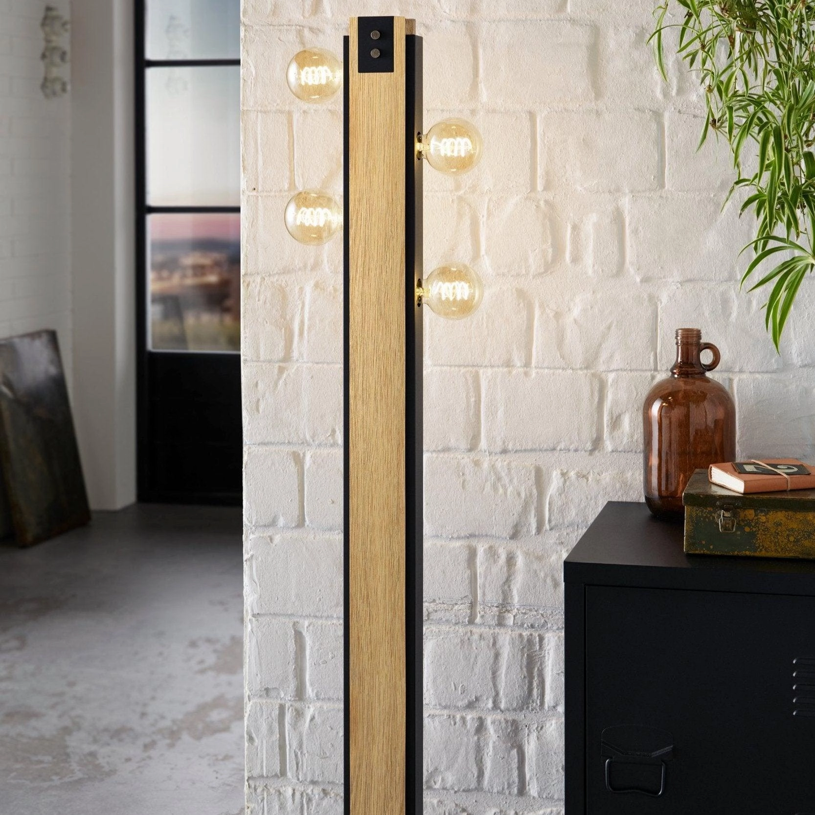 Eglo Layham 4 Light Black & Wooden Floor Lamp