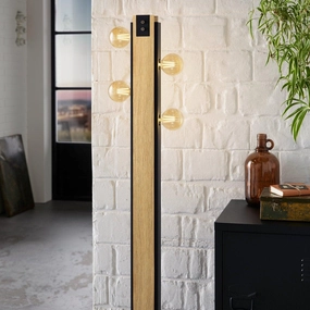 Eglo Layham 4 Light Black & Wooden Floor Lamp creative lampshade design