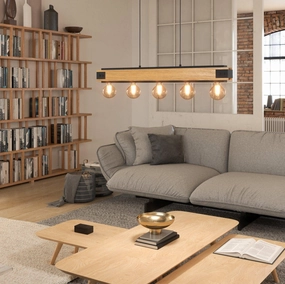 Eglo Layham 5 Light Metal & Wood Bar Ceiling Pendant sleek LED ceiling lamp