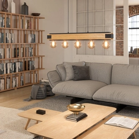 Eglo Layham 5 Light Metal & Wood Bar Ceiling Pendant flush mount ceiling fixture