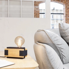 Eglo Layham Black Metal & Burnt Wood Table Lamp energy-saving LED light