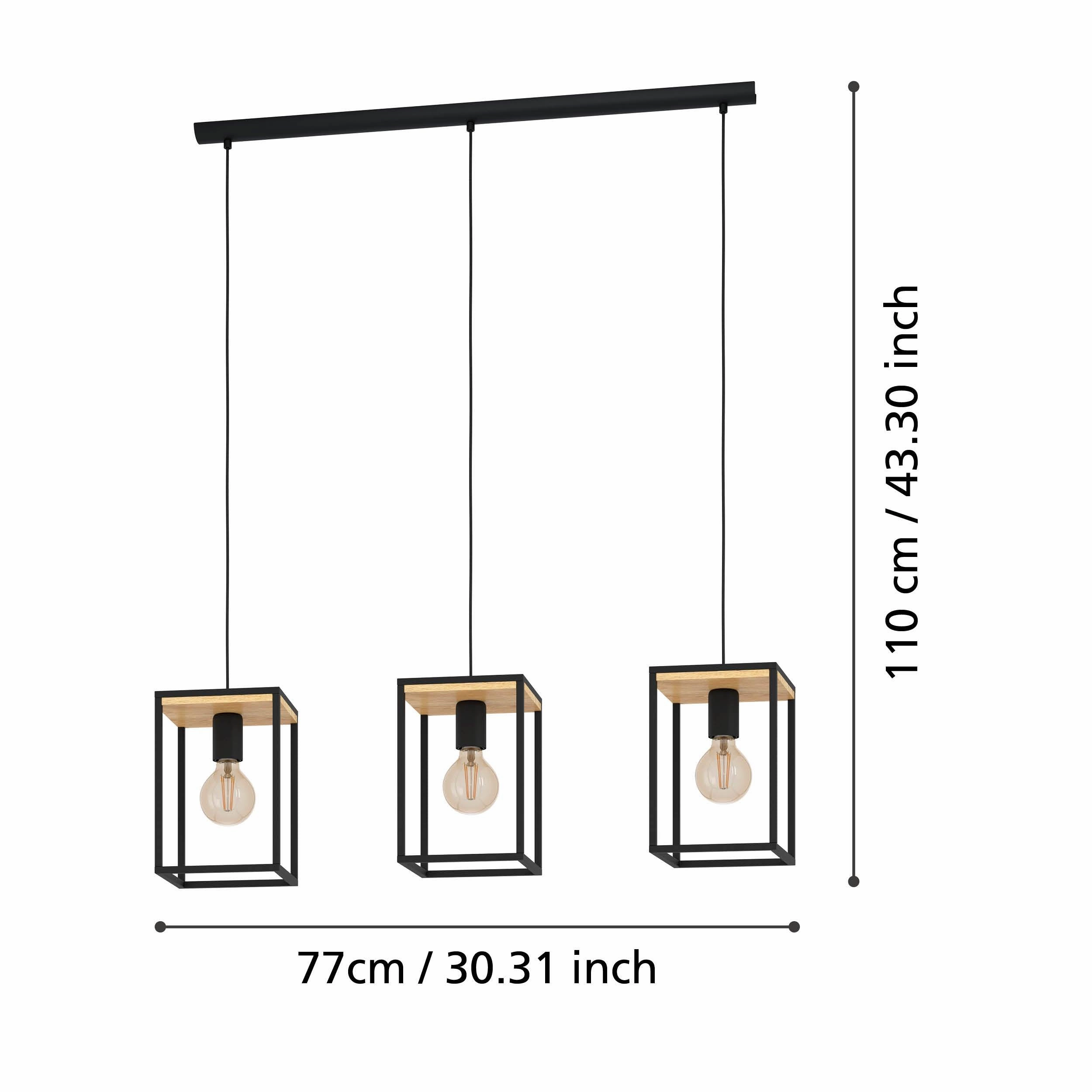 Eglo Libertad 3 Light Black Metal & Wood Pendant